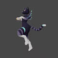 Black Cat Character With Wings White Paws And Striped Tail Holding Orange Objects