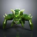 Green Fantasy Creature With Spikes Glowing Eyes Sharp Fangs And Multiple Legs 3d model
