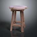 Natural Rustic Wooden Stool With Round Seat And Simple Solid Structure