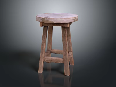 Natural Rustic Wooden Stool With Round Seat And Simple Solid Structure 3d model