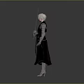 Game Movie Character With Silver Hair In Medieval Armor Holding Sword And Black Cape