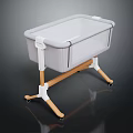 Modern Gray Baby Crib With Mesh Sides White Frame Wooden Legs And Wheels