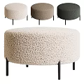 Round Shaggy Plush Ottoman with Black Metal Legs and Multiple Color Options