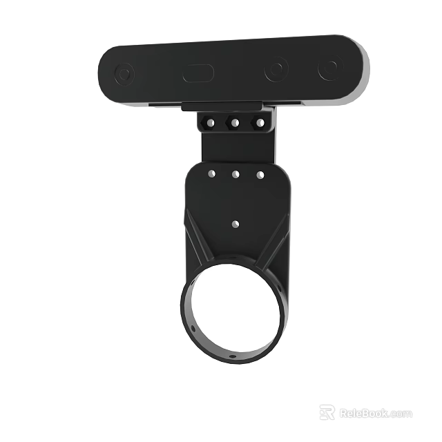 Black Metal Mounting Bracket with Circular Ring for Equipment Installation 3d model 