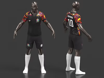 Black Football Sports Jersey With Colorful Pattern Front Badge Back Number 10 And Mohamed Name 3d model