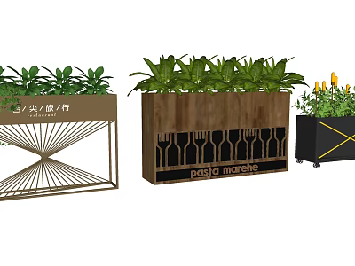 Modern Flower Planters With Metal Frame Wooden Design And Wheeled Yellow Blooms 3d model