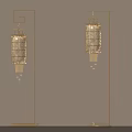 Chinese Style Floor Lamps With Golden Stands And Lantern Shaped Woven Shades For Home Interior