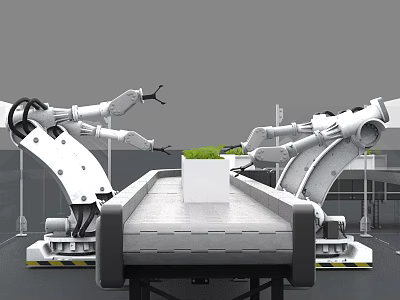 Industrial Equipment With Automated Robotic Arms And Conveyor Belt System 3d model