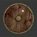 Round Shield Weapon With Wooden Texture Metal Rivets And Central Metal Decoration