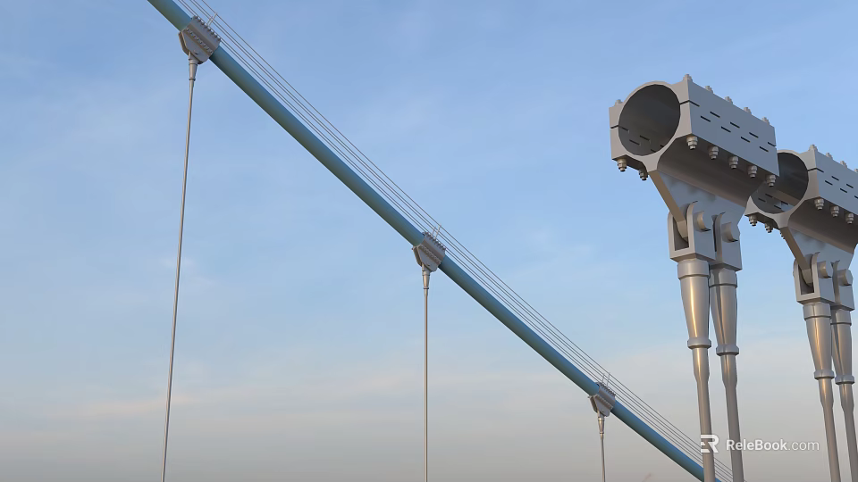 Cable Stayed Bridge Structure With Steel Cables And Tower Against Blue Sky 3d model