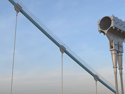 Cable Stayed Bridge Structure With Steel Cables And Tower Against Blue Sky 3d model