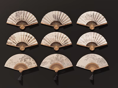 Traditional Chinese Folding Fan Wall Hangings With Tassels For Home Decor 3d model