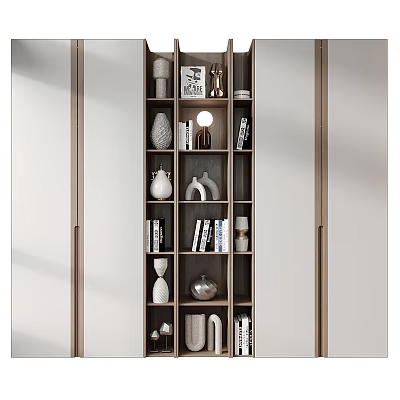 Modern Bookcase Interior With Open Shelves Books Decorative Vases And Sculptures 3d model