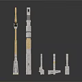Abstract Architectural Model With Tall Golden And White Structures And Small Pillars