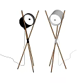 Elegant Modern Floor Lamps With Crossed Wooden Stands And Contrast Shades