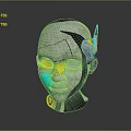 Futuristic Cyborg Character 3D Model Mechanical Head With Metallic Design And Yellow Blue Accents
