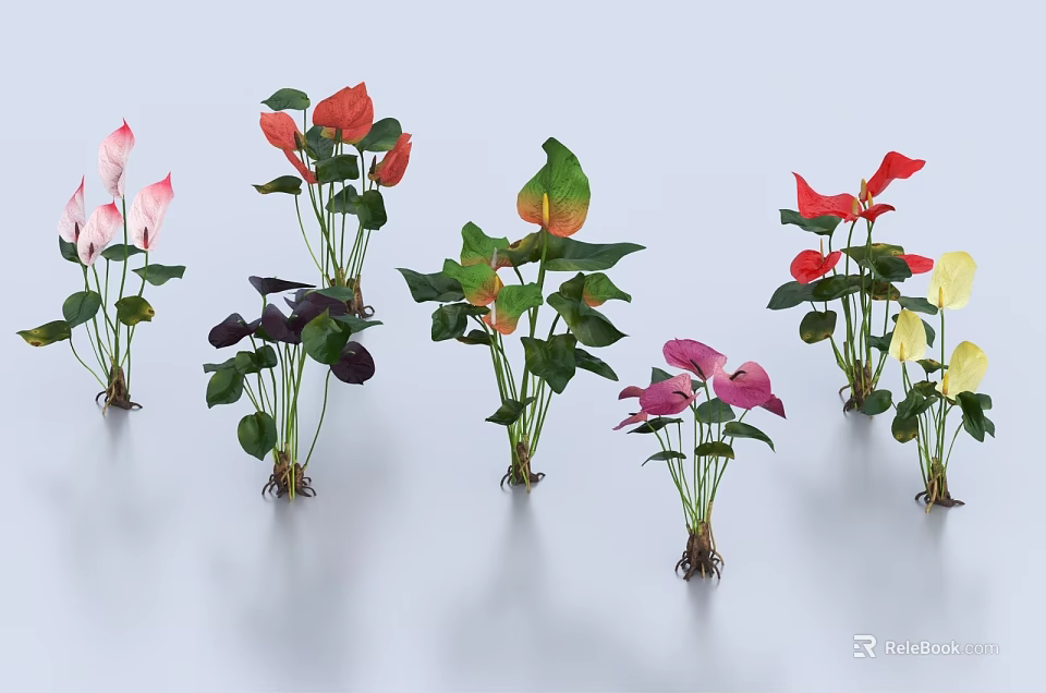 Vibrant Mixed Color Flowers And Green Leafy Plants For Indoor Decoration 3d model 