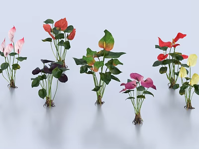 Vibrant Mixed Color Flowers And Green Leafy Plants For Indoor Decoration 3d model