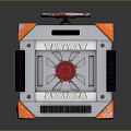 Industrial Cube Equipment With Silver Body Orange Corners Red Wheel And Circular Components