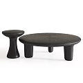 Round Dark Colored Coffee Table With Small Stool And Modern Fabric Surface Design 3d model