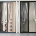 Contemporary Hinged Doors with Glass Panels Aluminum Frame and White Curtains in Interior Setting