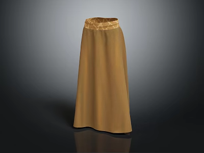 Elegant Brown Long Skirt With Golden Decorative Waistband And Flowing Silhouette 3d model