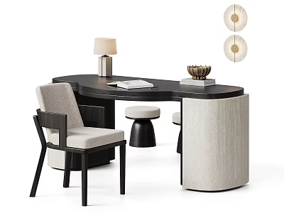 Modern Luxury Curved Desk And Upholstered Chair Combination For Elegant Home Office Working Area 3d model