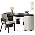 Modern Luxury Curved Desk And Upholstered Chair Combination For Elegant Home Office Working Area
