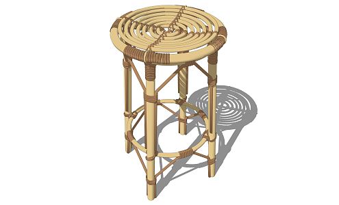 New Chinese Bar Stool Bamboo Stool 3d model