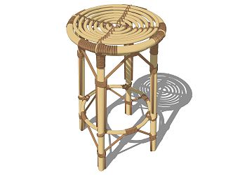 New Chinese Bar Stool Bamboo Stool 3d model