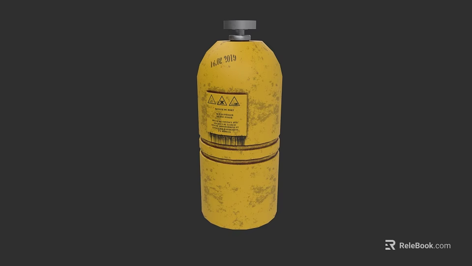 Industrial Acetylene Cylinder Yellow Gas Container With Warning Labels And Safety Markings 3d model 