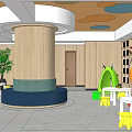 Kindergarten Interior Design With Wooden Walls Colorful Seats Tables And Geometric Furniture