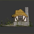 Enchanting Fairy Cottage With Thatched Roof Stone Walls Chimney And Flower Garden