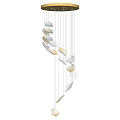 Modern Chandelier With Hanging Glass Elements And Metal Circular Ceiling Frame