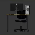 Yellow Desk Workstation With Computer Monitor Tower Keyboard Mouse And Black Chair