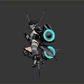 Mech Style Game and Movie Character With Armor Blue Glowing Elements Mechanical Wings