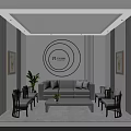 Modern Lounge Area Interior With Gray Sofa Coffee Table And Decorative Paintings 3d model
