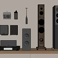 Modern Home Audio Systems With Wall Mounted Small Speakers Floorstanding Soundbar Black Gray Wooden