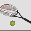 Orange Black Tennis Racket With White Strings And Green Tennis Ball On White Background