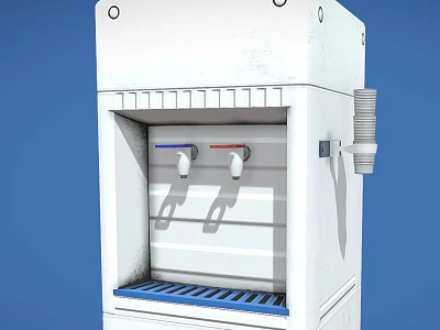 White Vertical Water Dispenser With Cold Hot Taps And Blue Drip Tray Daily Use Appliance 3d model