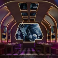 Neon Lit Modern Bar Interior With Stylish Counter And Seating Areas