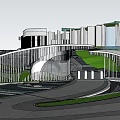 Modern Residential Landscape with Curved Structure Greenery Cherry Blossom Tree and Stone Steps