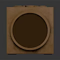 Brown Square Audio Speaker With Round Grille And Engraved Text Design Details
