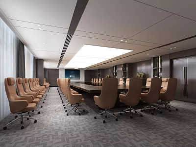 Modern Meeting Room Interior Design With Long Conference Table Ergonomic Chairs And Ceiling Lighting 3d model