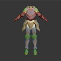 Detailed 3D Metallic Armor Model With Gold Silver Accents And Ornate Design