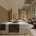 Elegant Modern SPA Sauna Interior With Massage Beds Wooden Decor And Mirrors