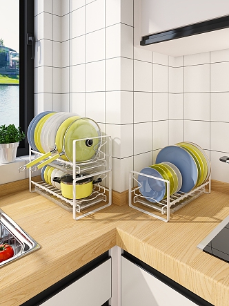 Kitchen Storage Rack Bowl and Dish Rack Storage Rack Corner Rack Cup Holder Water Dish Pot Cover Rack 3d model