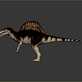 Detailed Sail Backed Spinosaurus Dinosaur With Red Eyes Brown And White Striped Body
