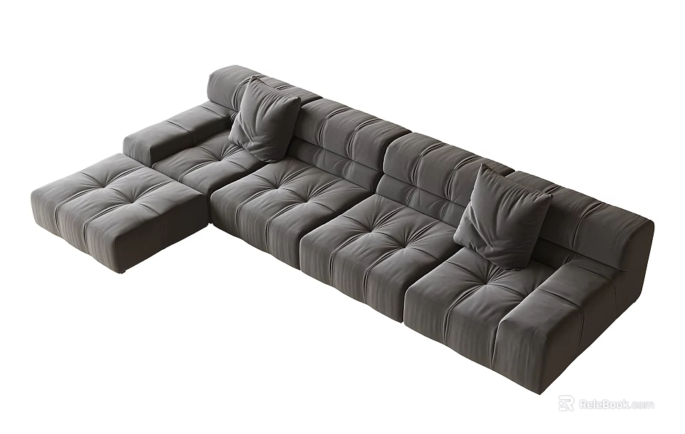 Modern Gray L Shaped Sectional Sofa With Tufted Design And Plush Pillows 3d model 