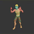 A Shirtless Man In Red Flower Pattern Shorts Giving Thumbs Up On Grey Reflective Floor